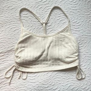 white cream 🤍 ribbed, ruched side tie bralette tank 
hollister - gilly hicks